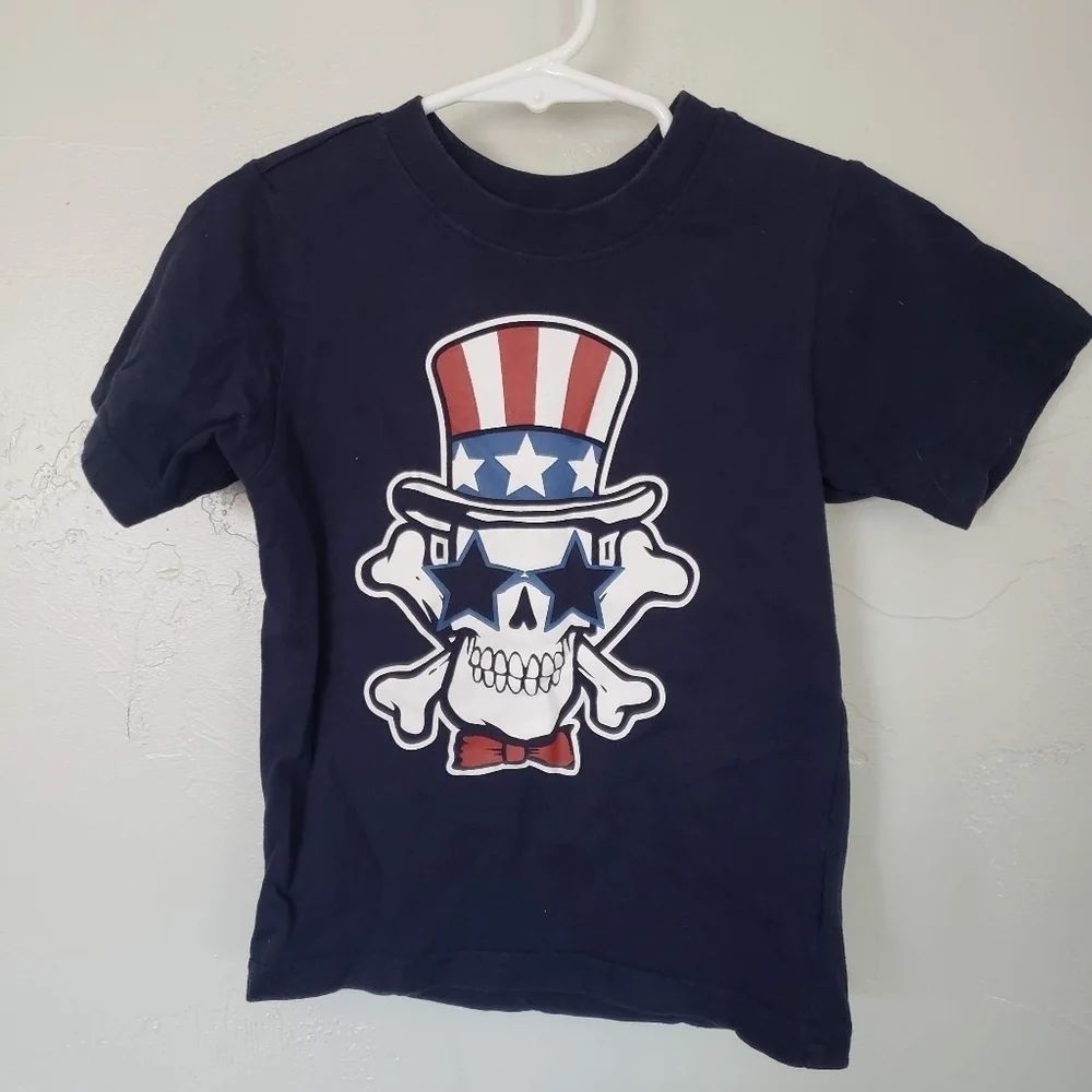 The Children's Place Baby Boy 18-24 Months Navy Blue Short Sleeve Shirt Skull